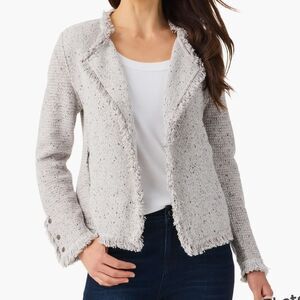 Nic + Zoe Gray Sugar Cookie Fringe Mix Knit Jacket XS Women